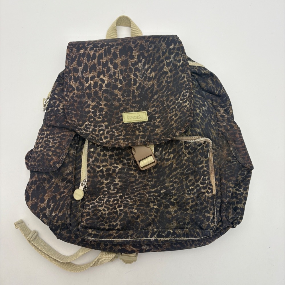 Kensie Leopard Print Canvas Backpack Brown Black Animal Print Bag KHXCSR0S01